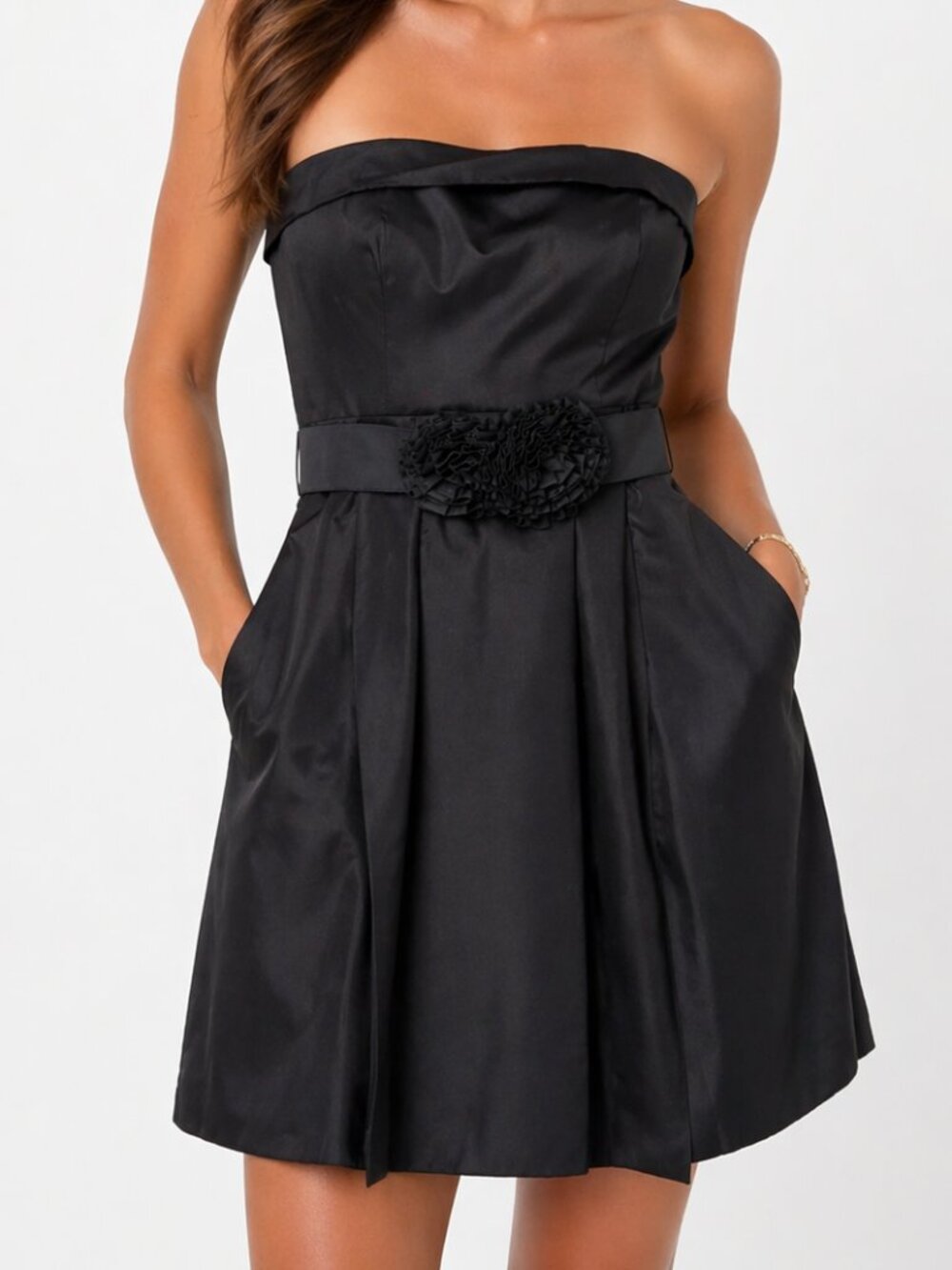 WHBM Strapless Black Cocktail Dress Size 4 Fit Flare Mini Little Black Dress